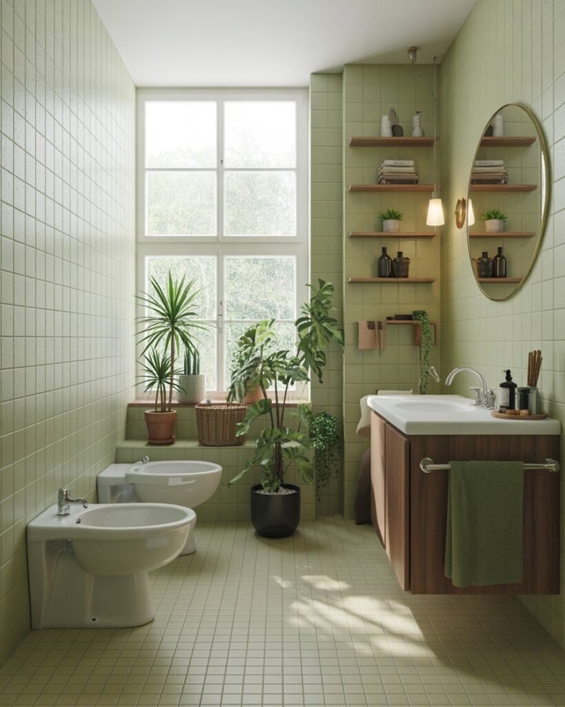 green bathroom ideas with tiles