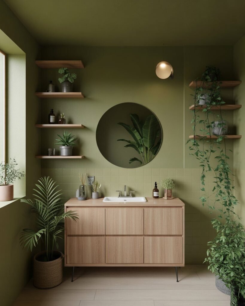 wood and green bathroom ideas