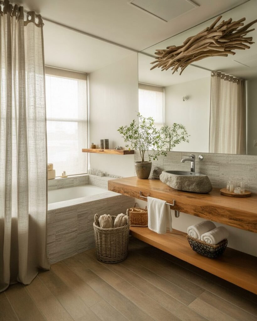 Natural textures bathroom aesthetic decor