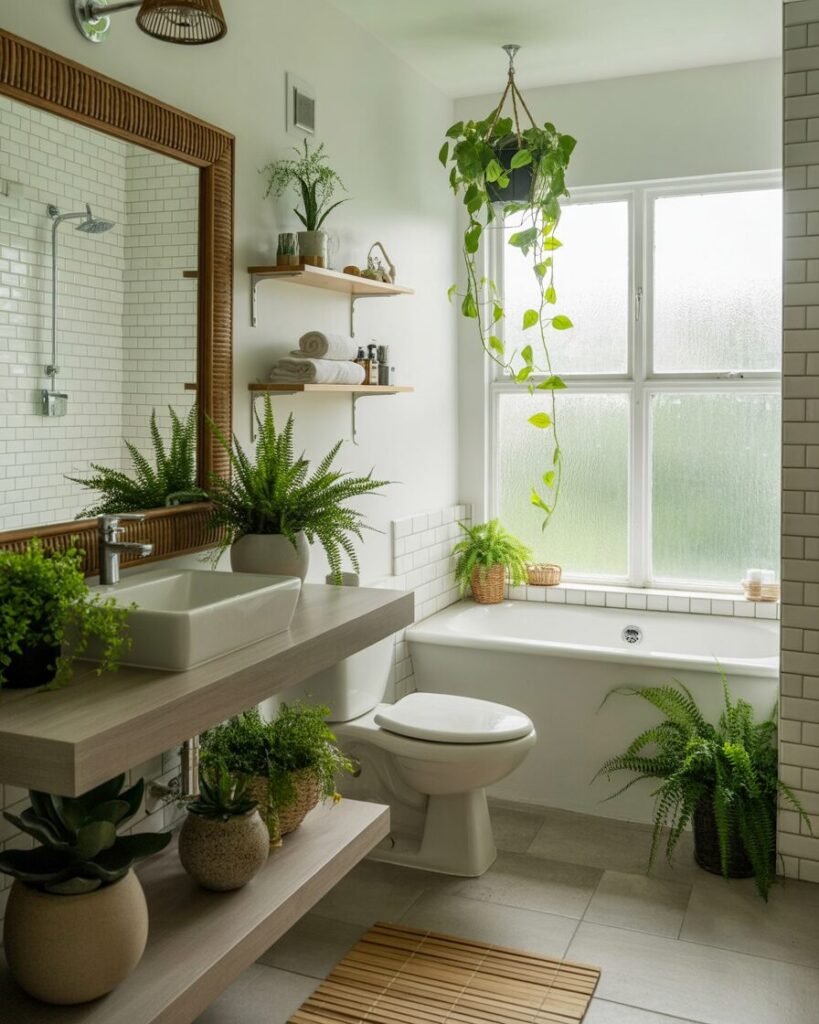 Greenery in bathroom aesthetic decor