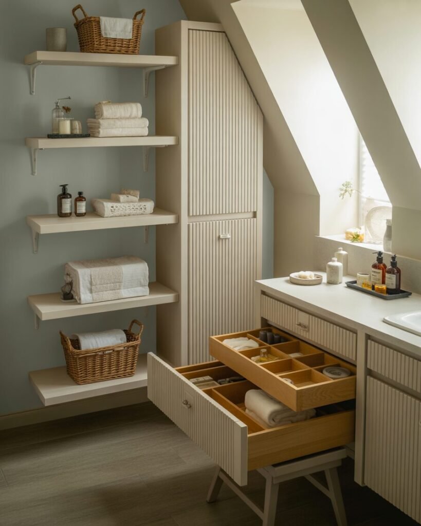 Bathroom aesthetic decor with storage