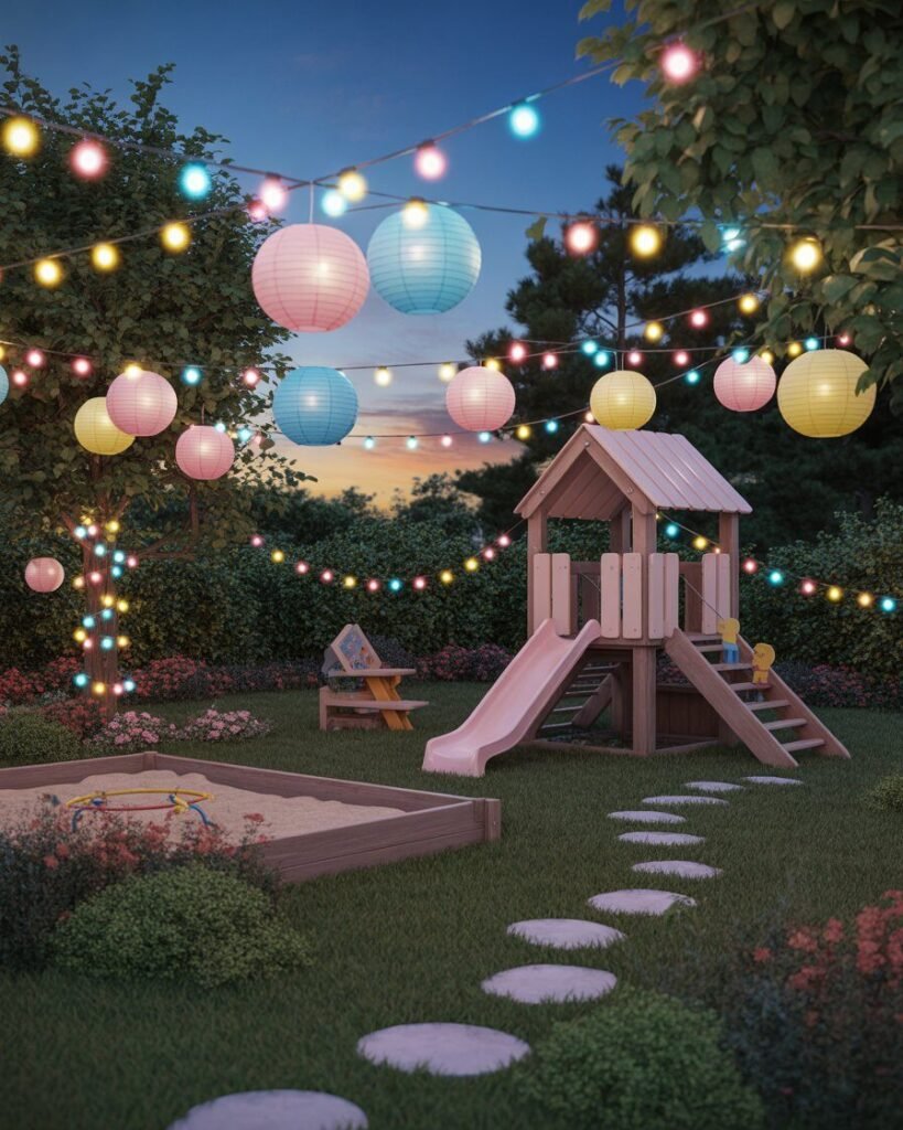 Colorful playground fairy lights