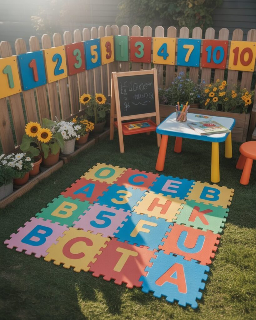 Educational elements in colorful garden