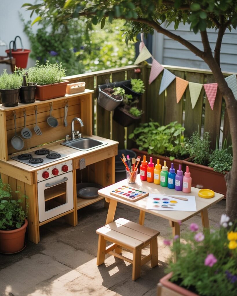 Creative play station in garden