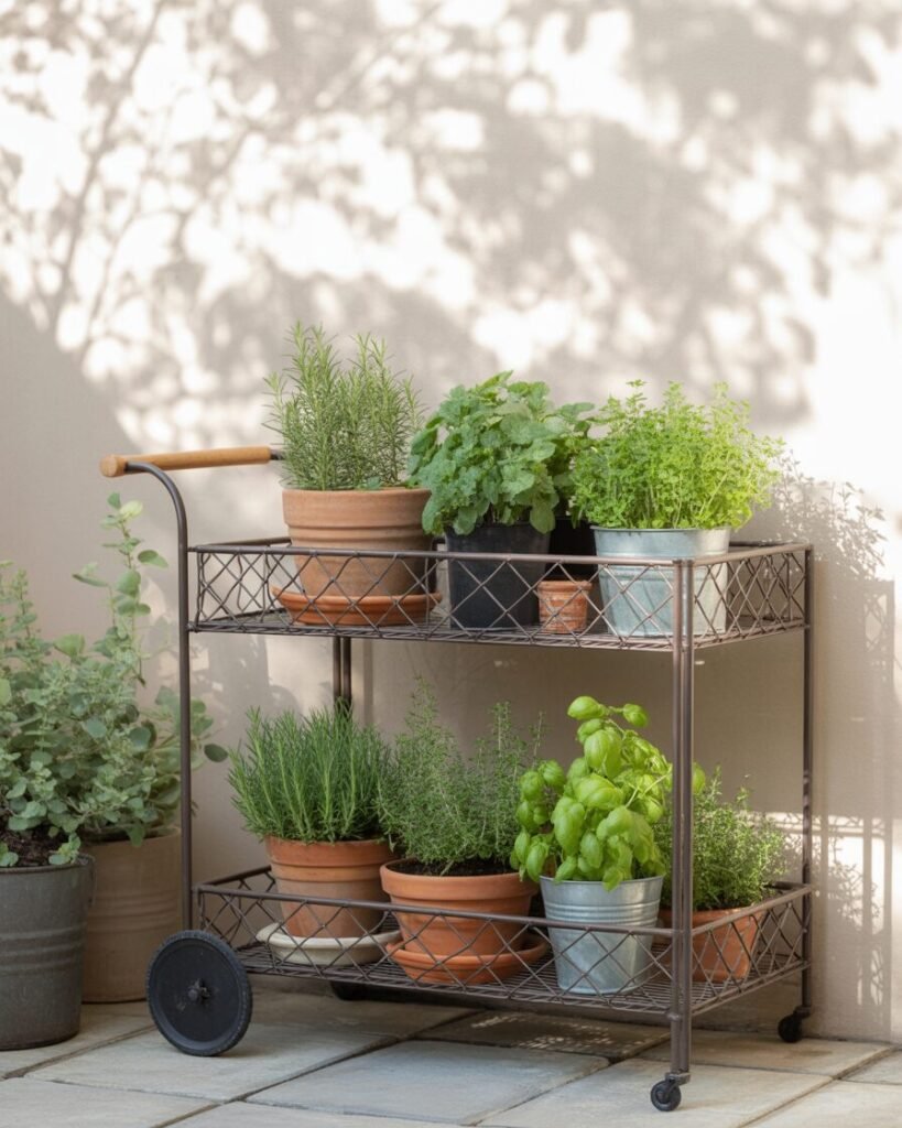 Rolling cart garden backyard idea