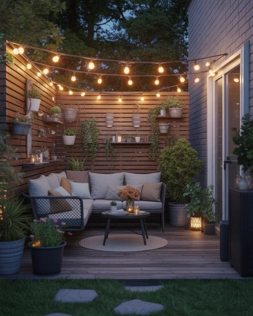 String lights in small backyard