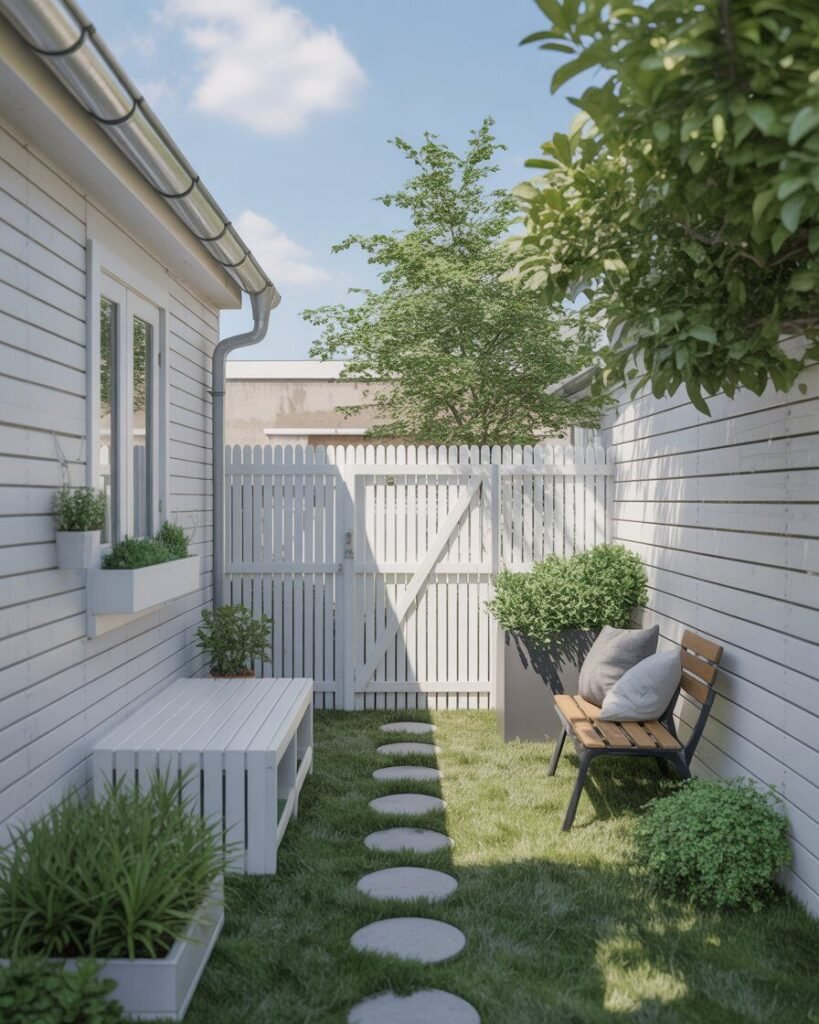 White fence backyard space idea