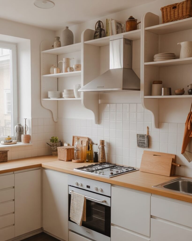 Small kitchen makeover vertical shelves