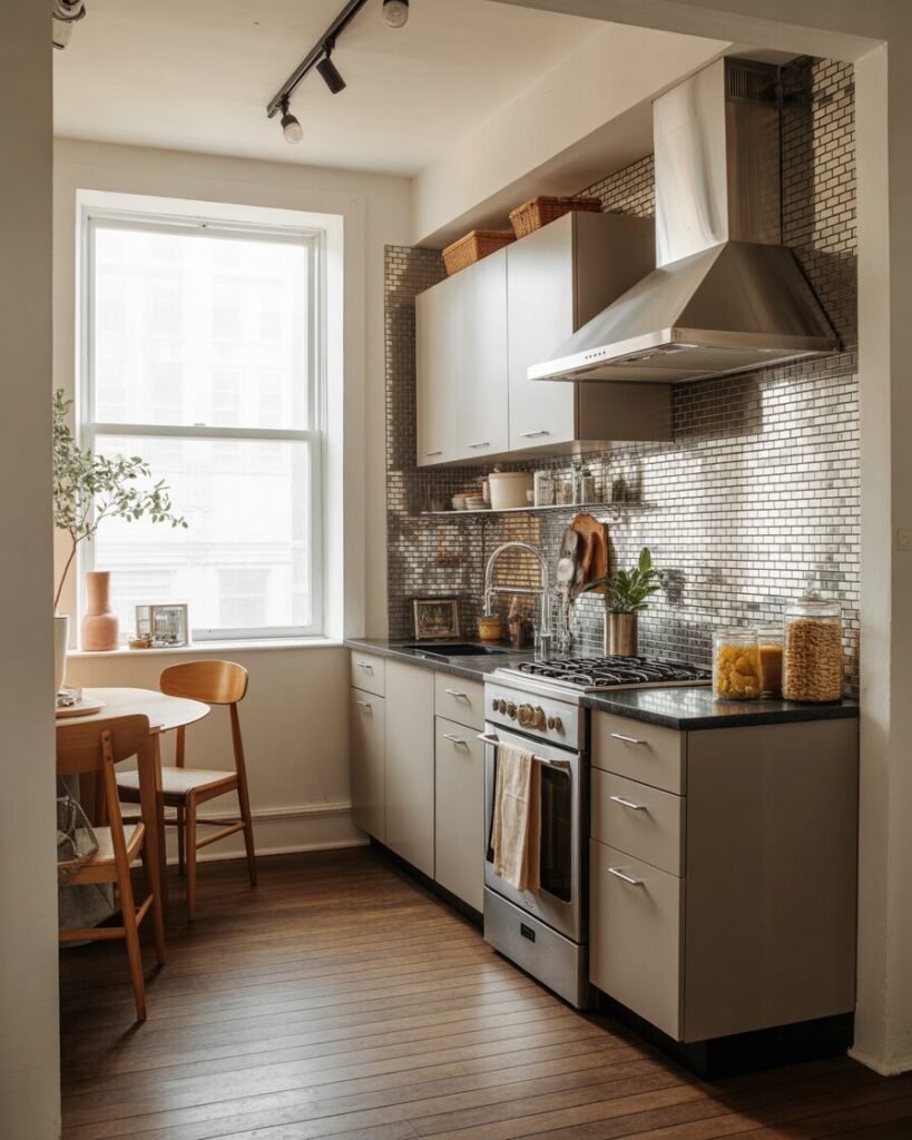 Small kitchen makeover with mirrors