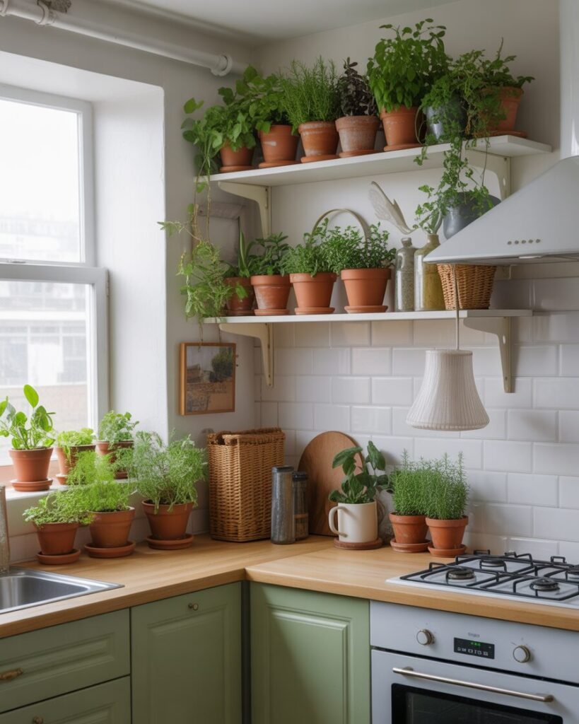 Small kitchen makeover with plants