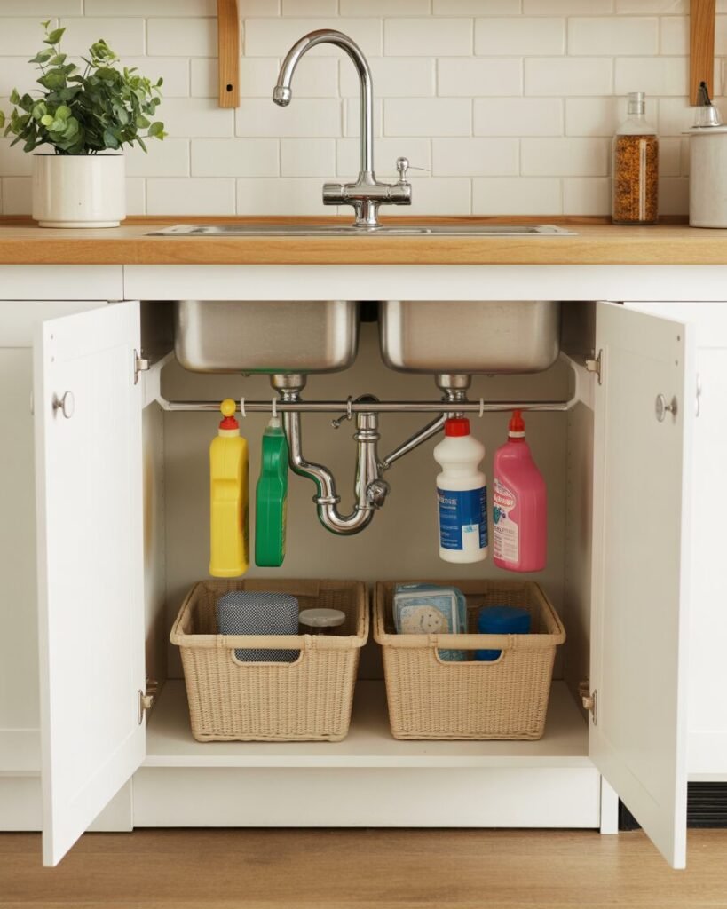 Kitchen organization hacks tension rod