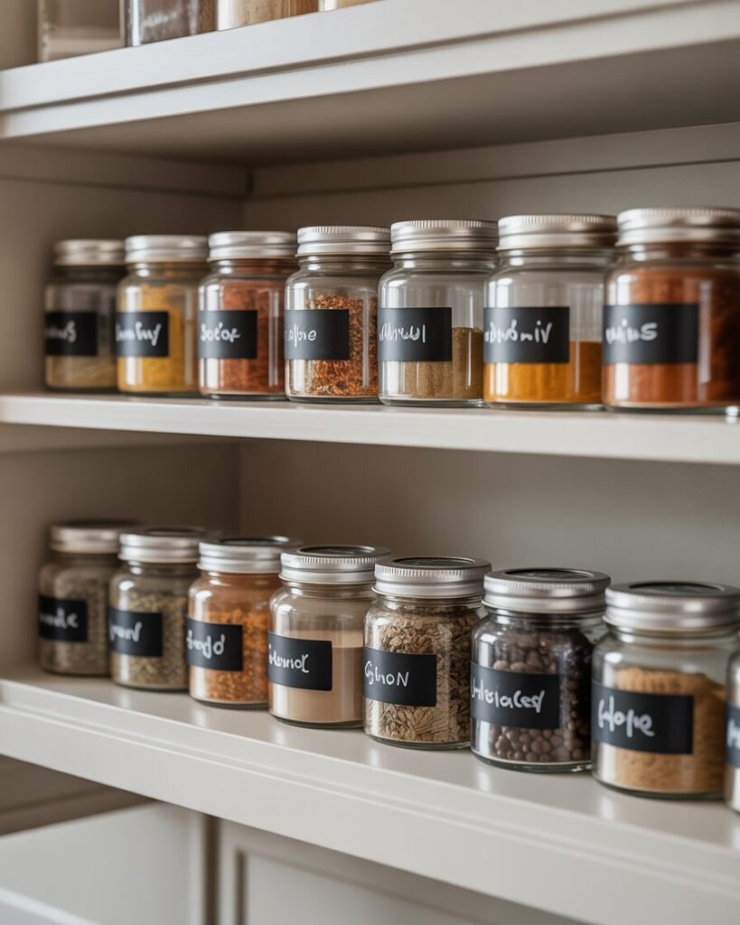 Kitchen organization hacks labeled jars