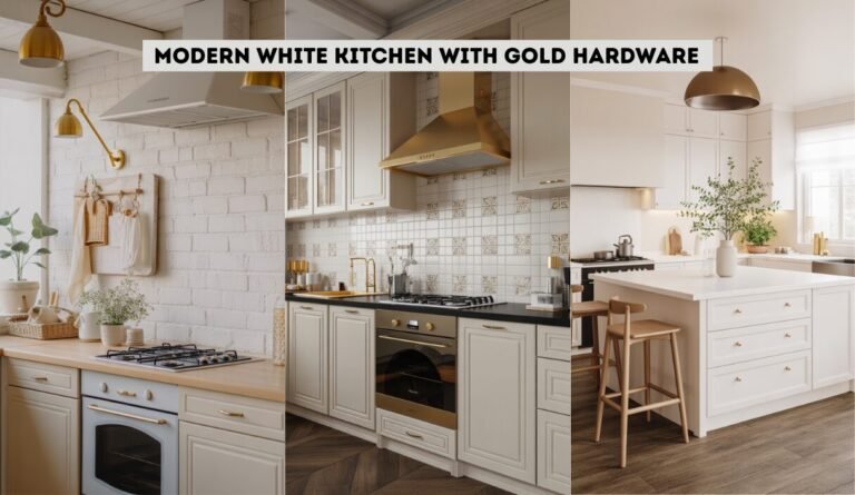 Modern white kitchen with gold hardware