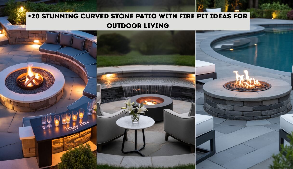 Curved Stone Patio with Fire Pit