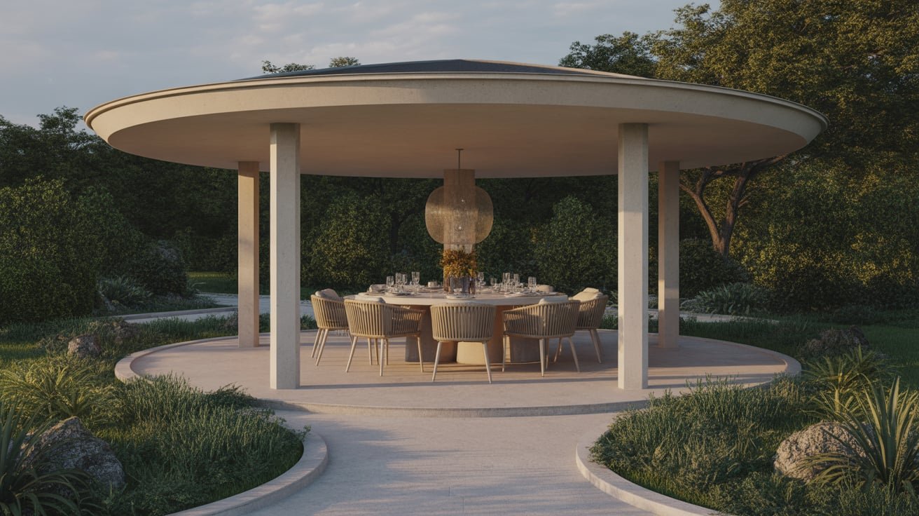 High-end Backyard Ideas Curved Paths Chic Pavilions