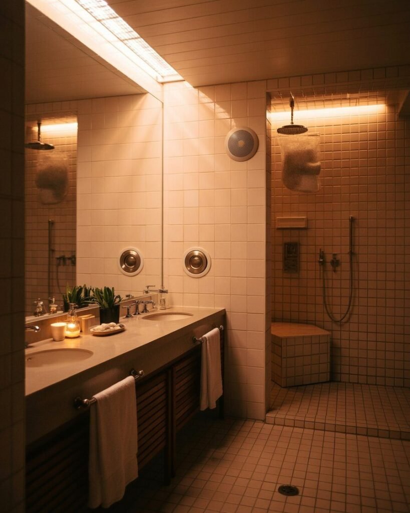 Spa-like bathroom ideas with music