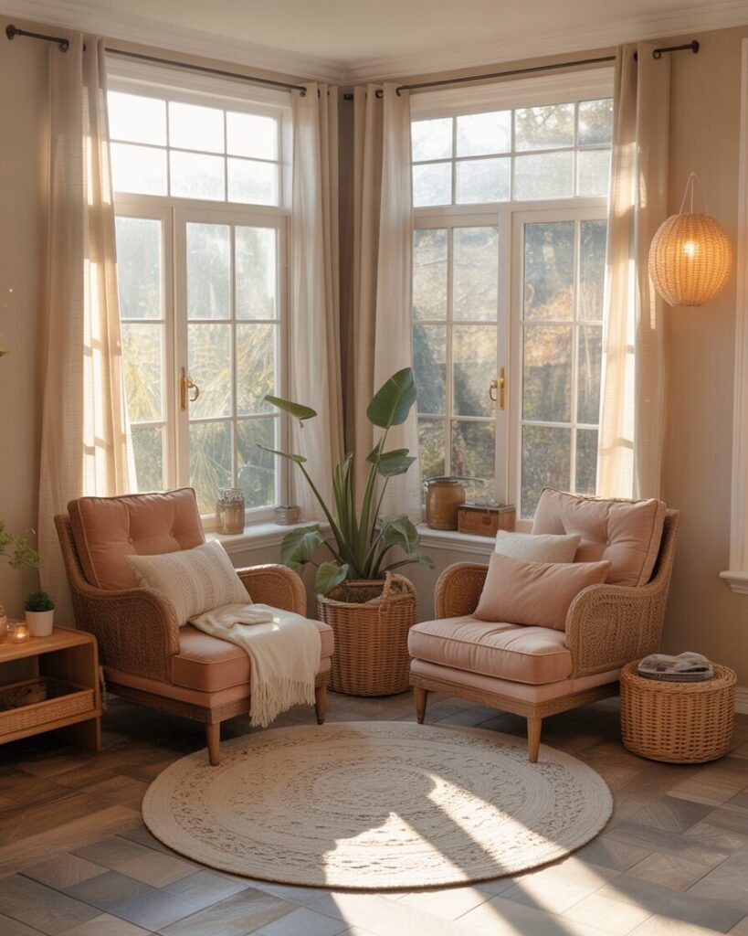 Cozy sunroom with plush seating