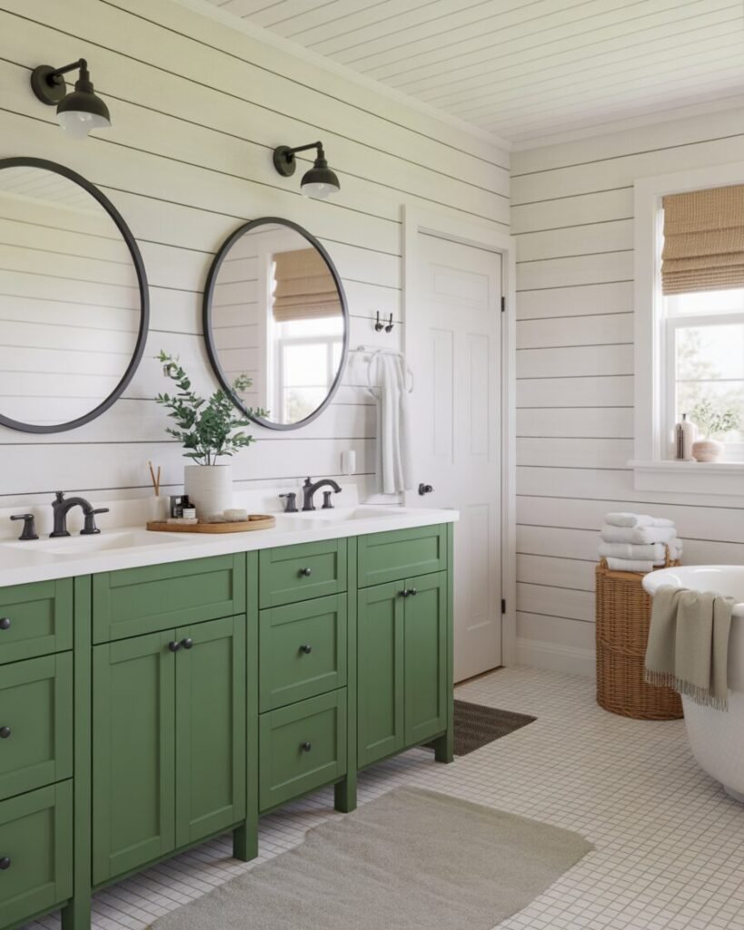 Farmhouse bathroom green vanity
