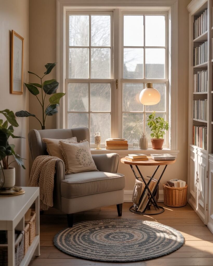 Cozy sunroom reading nook
