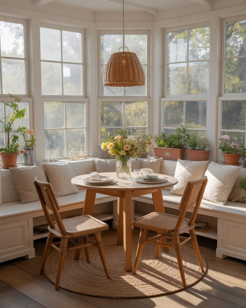 Cozy sunroom with dining table