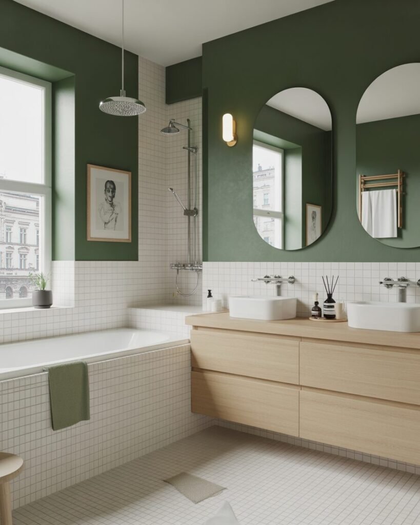 Scandinavian green bathroom decor