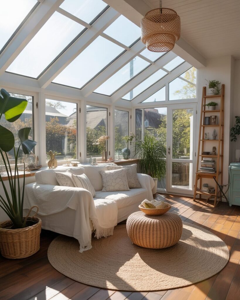 Cozy sunroom with skylight