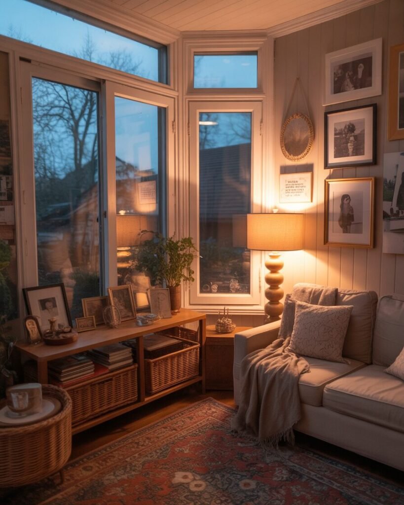 Cozy sunroom with personal decor