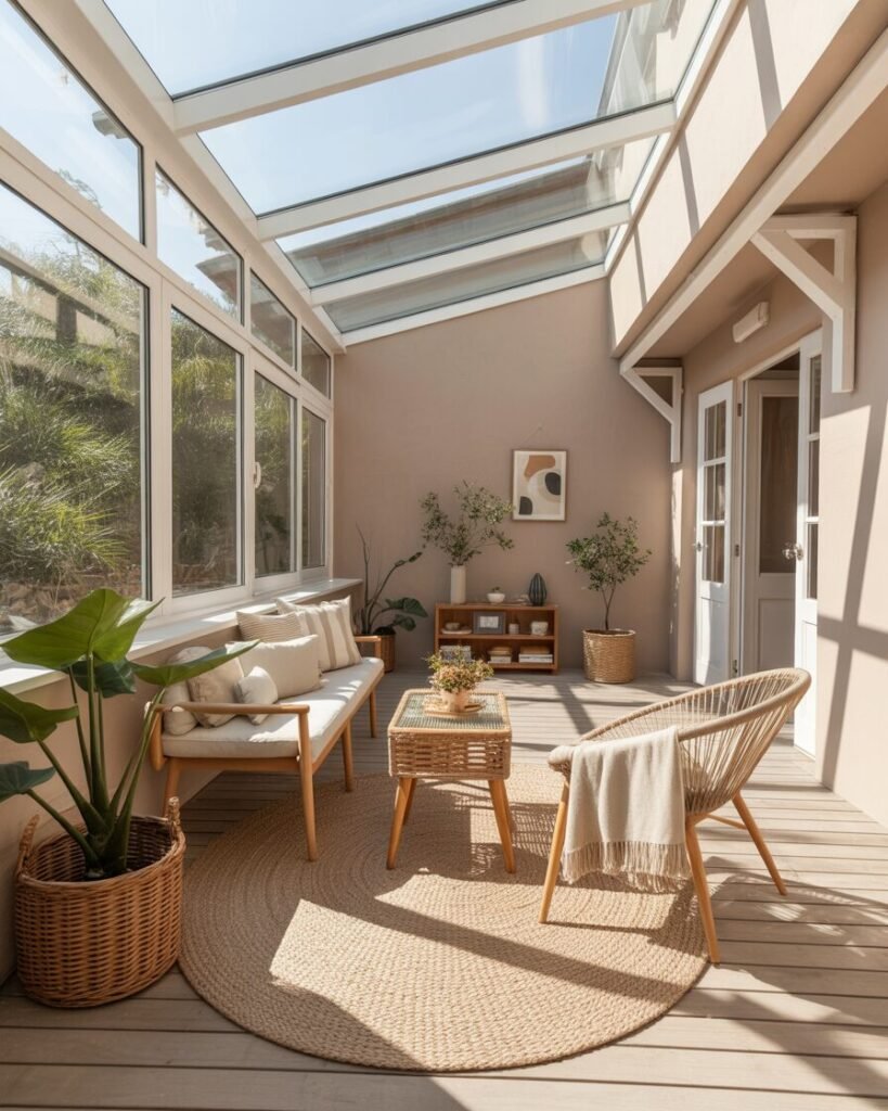 Neutral tone minimalist sunroom