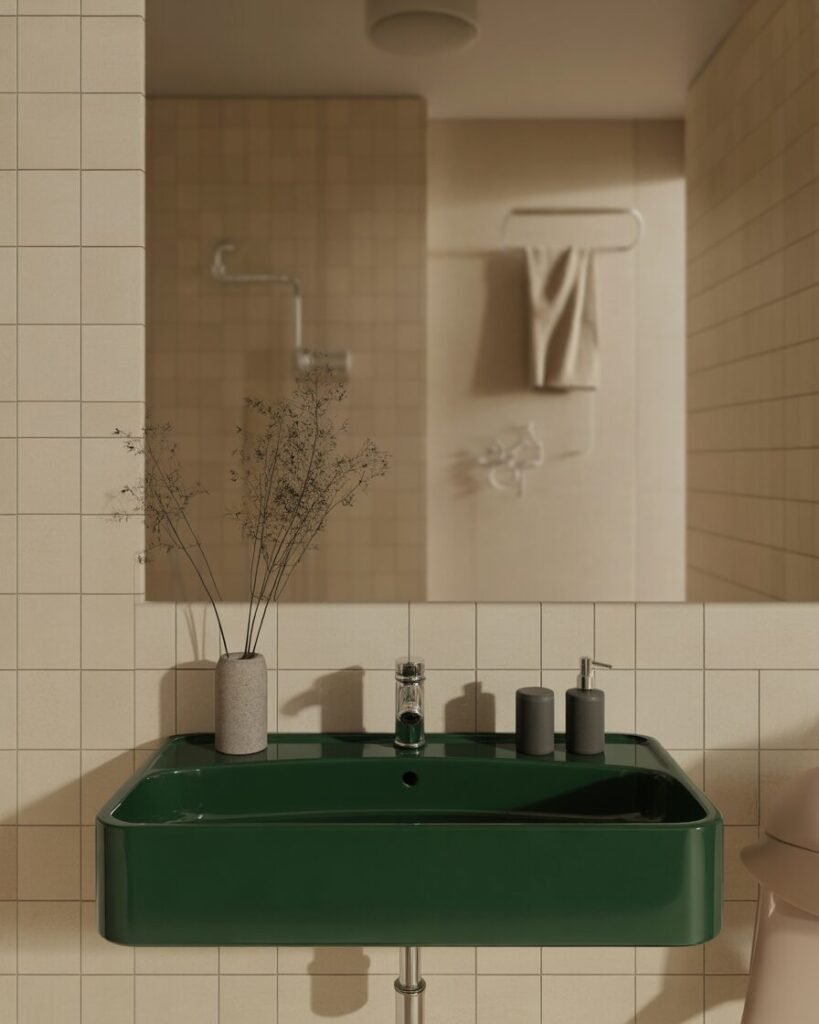 Minimalist emerald green bathroom