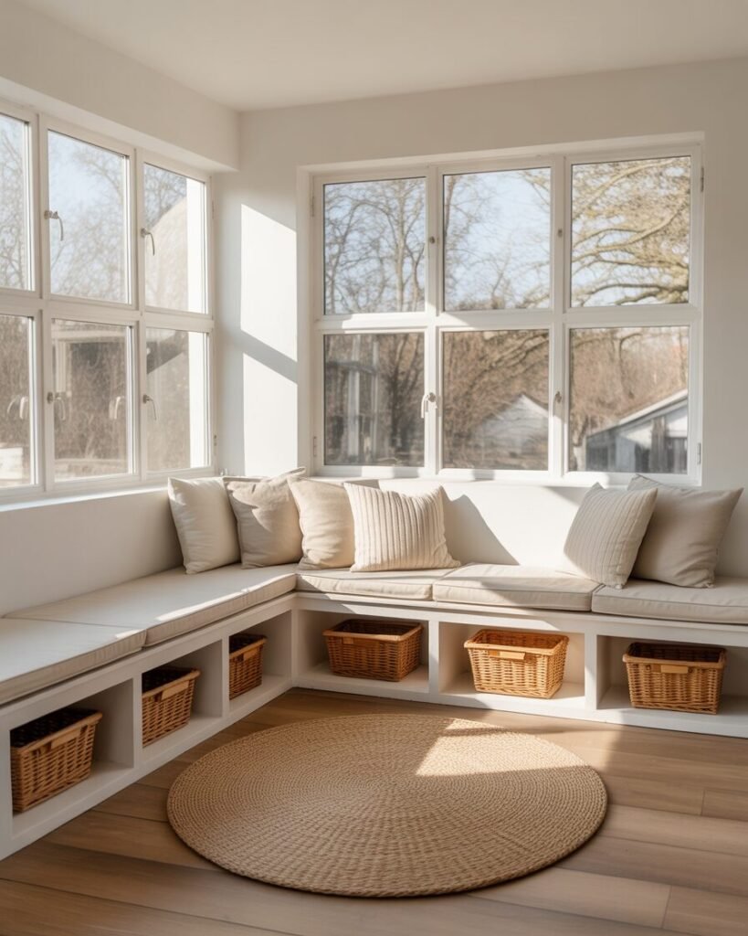 Built-in seating minimalist sunroom