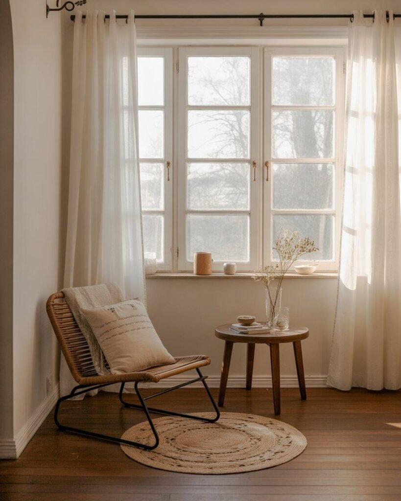 Minimalist sunroom reading corner