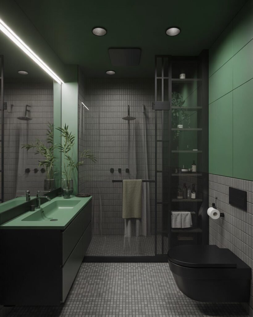 Black and green bathroom design