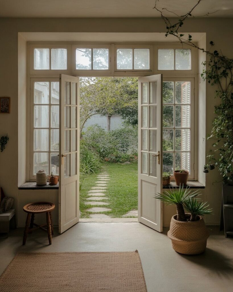 Minimalist sunroom with garden view