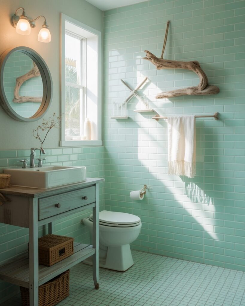 Coastal green bathroom spa look