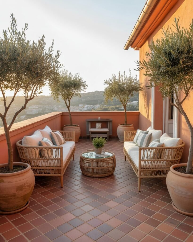 Mediterranean balcony outdoor oasis design.
