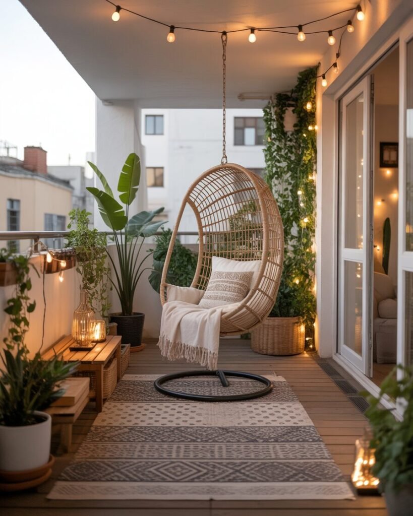 Bohemian balcony outdoor oasis style.