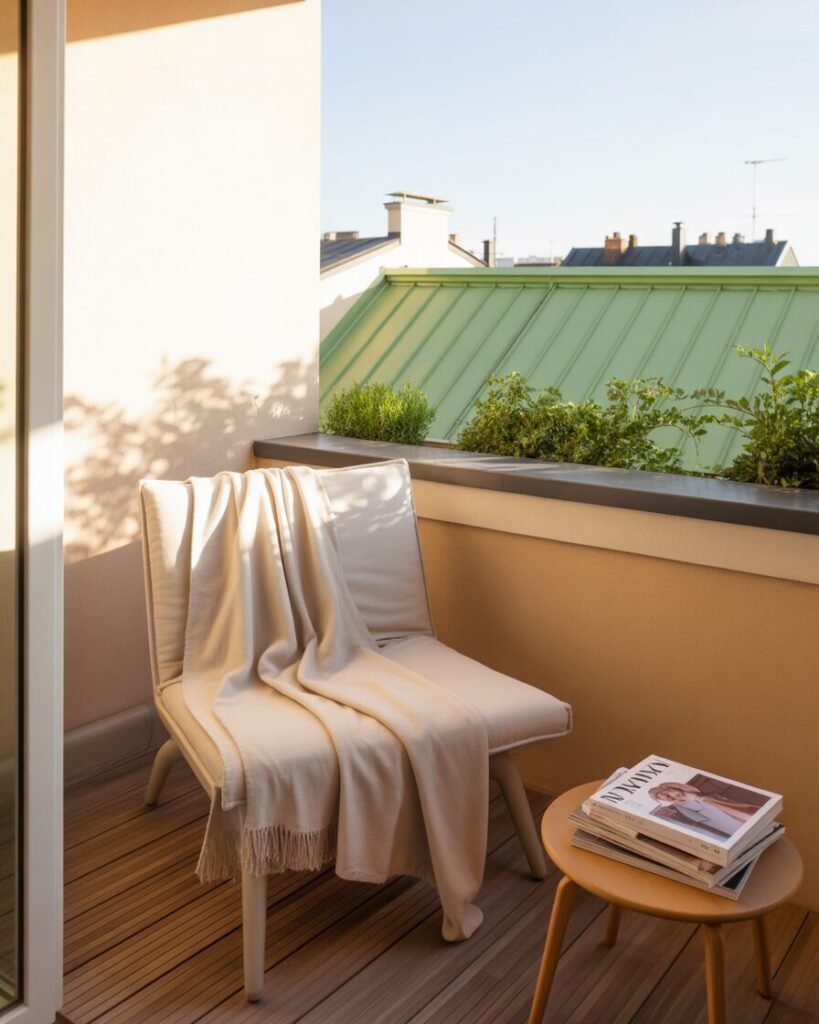 Scandinavian balcony outdoor oasis.