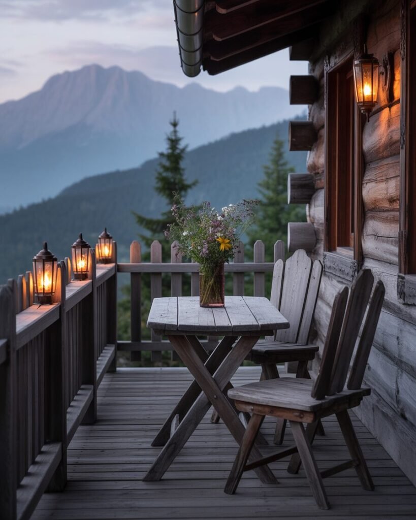 Rustic wooden balcony outdoor oasis.