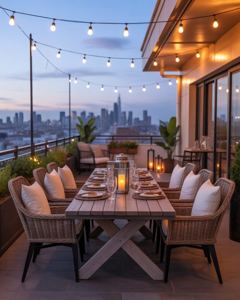 Balcony outdoor dining oasis.