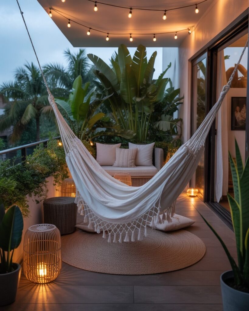 Balcony outdoor oasis with hammock