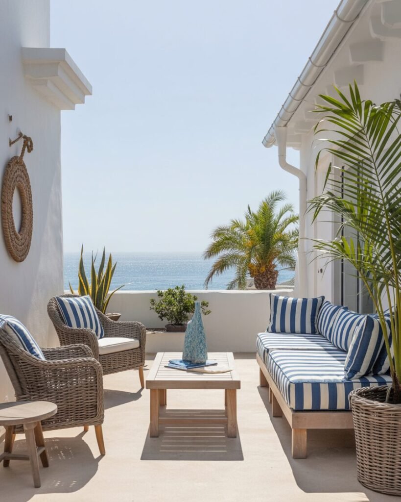 Coastal balcony outdoor oasis design.