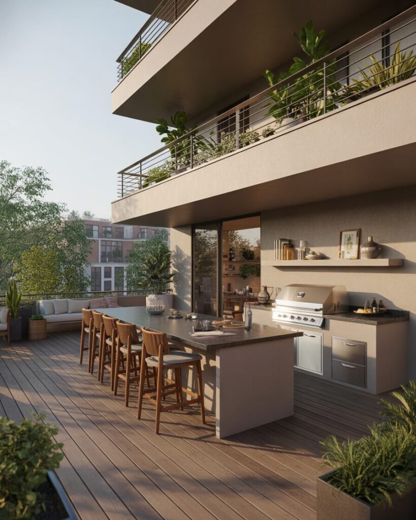 Balcony outdoor oasis with kitchen.
