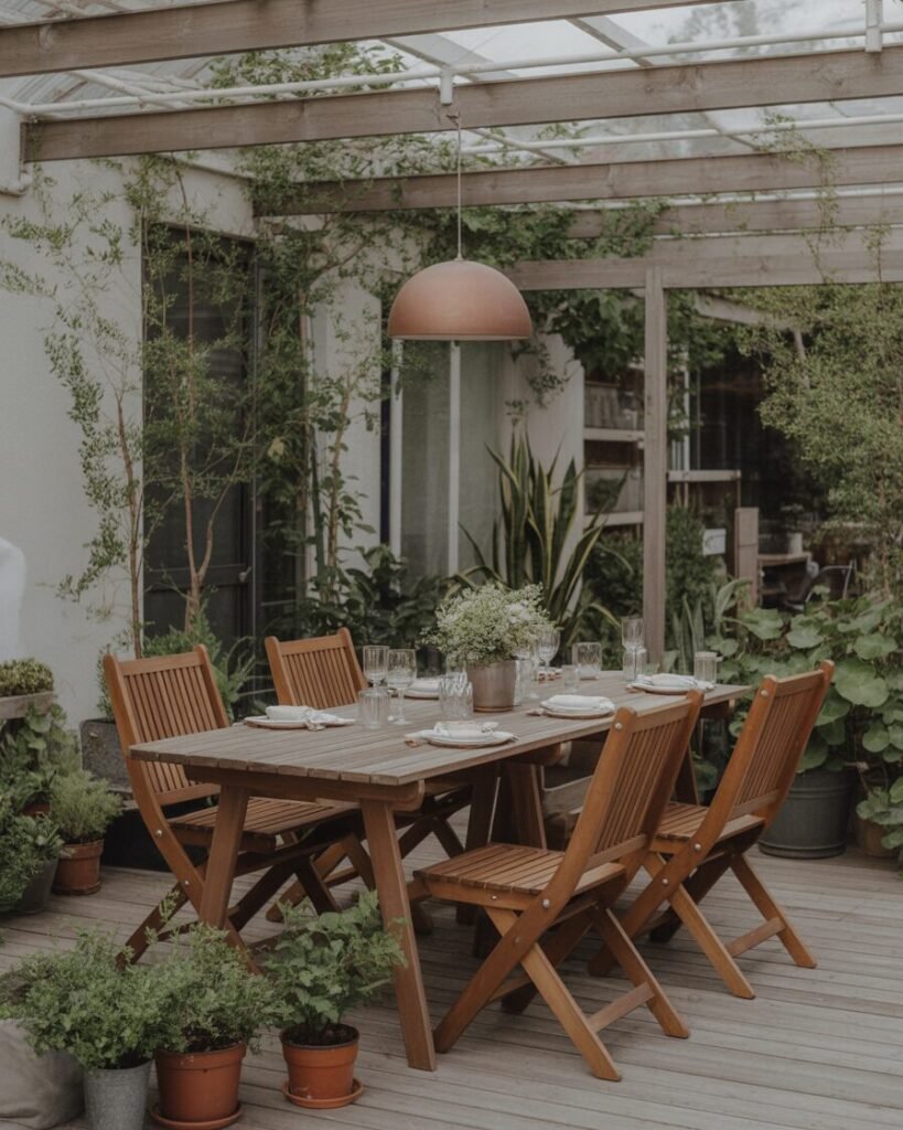 Outdoor dining setup in garden