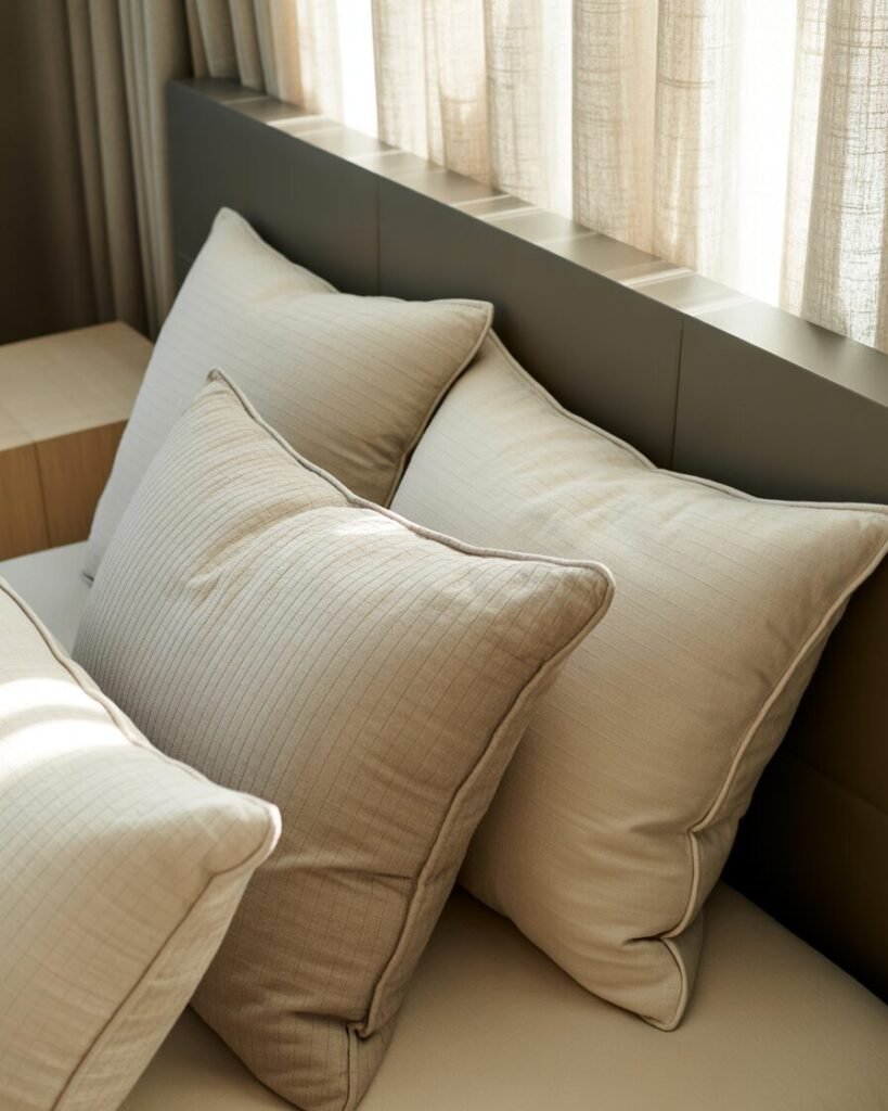 Euro pillows layered designer bed.