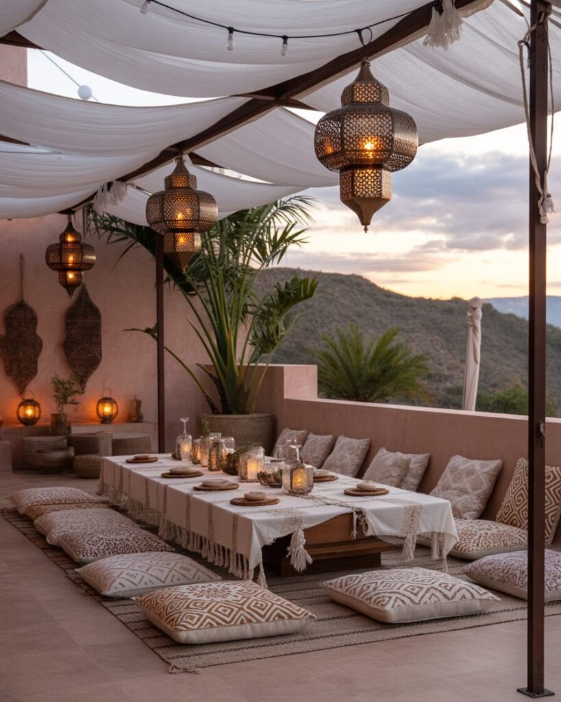 Boho outdoor dining setup idea