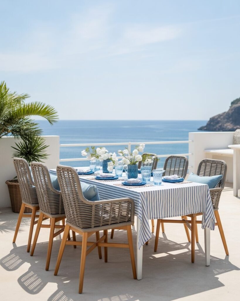 Coastal outdoor dining setup