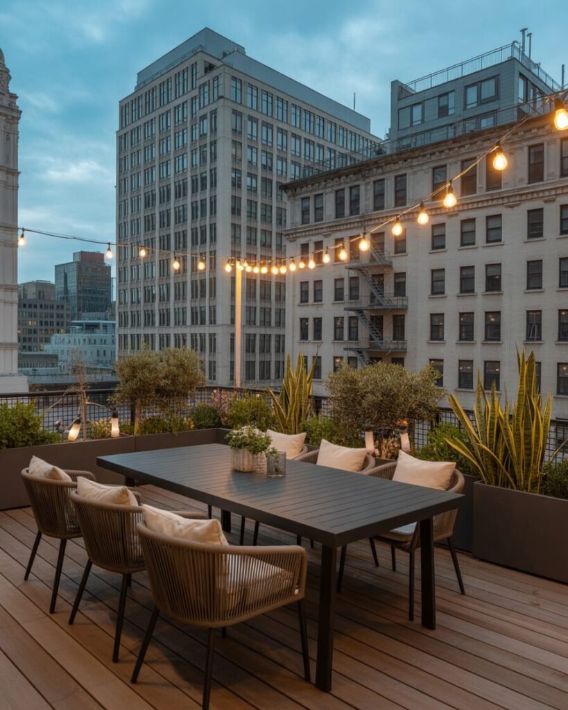 Rooftop outdoor dining setup