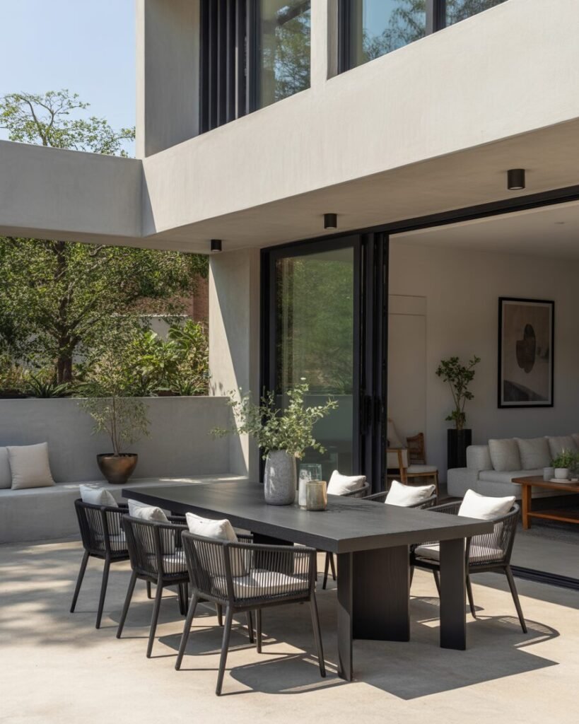 Modern outdoor dining setup patio