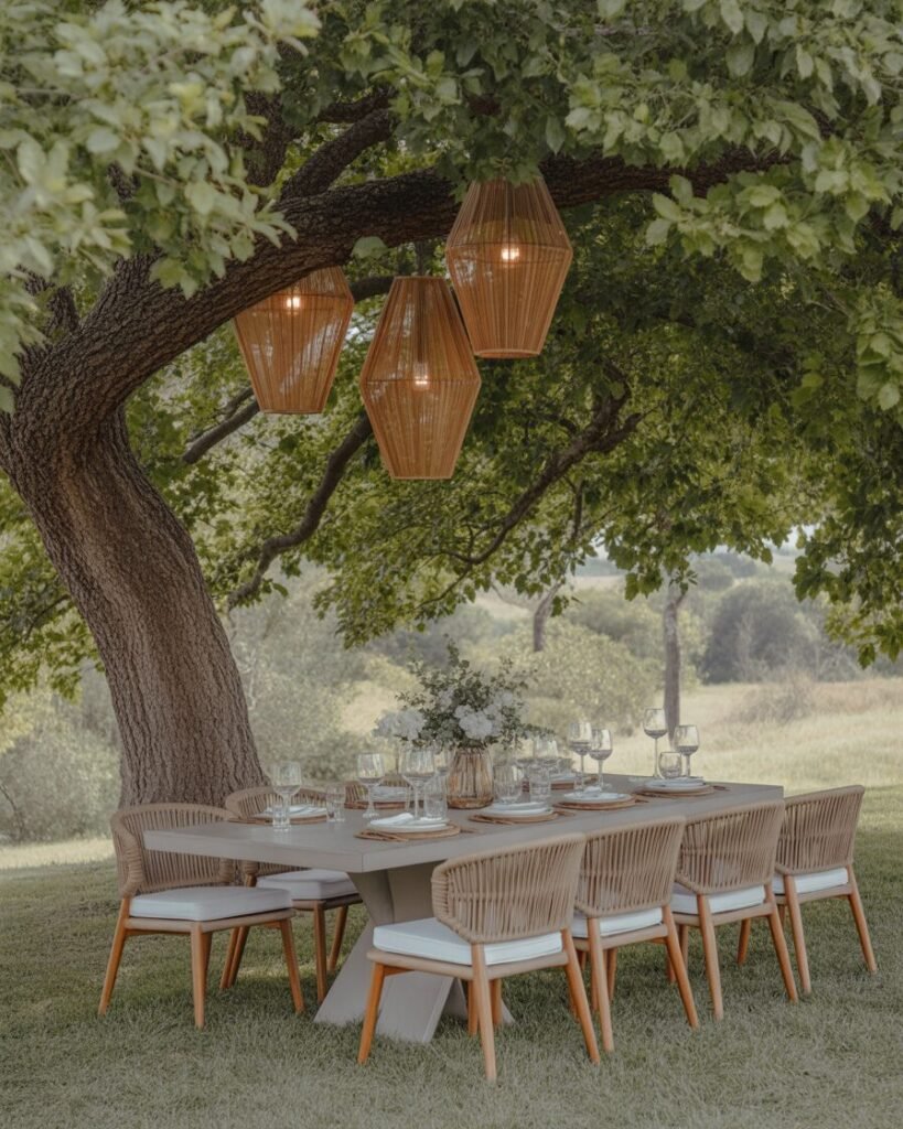 Outdoor dining setup under tree