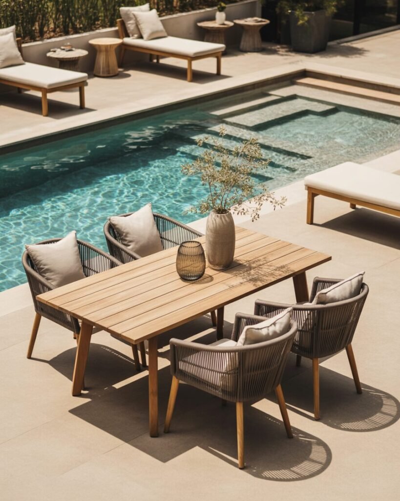 Poolside outdoor dining setup